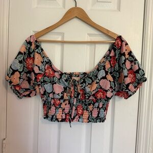 B.O.G. Collective Floral Puff Sleeve Crop Top Summer Spring Beach Medium